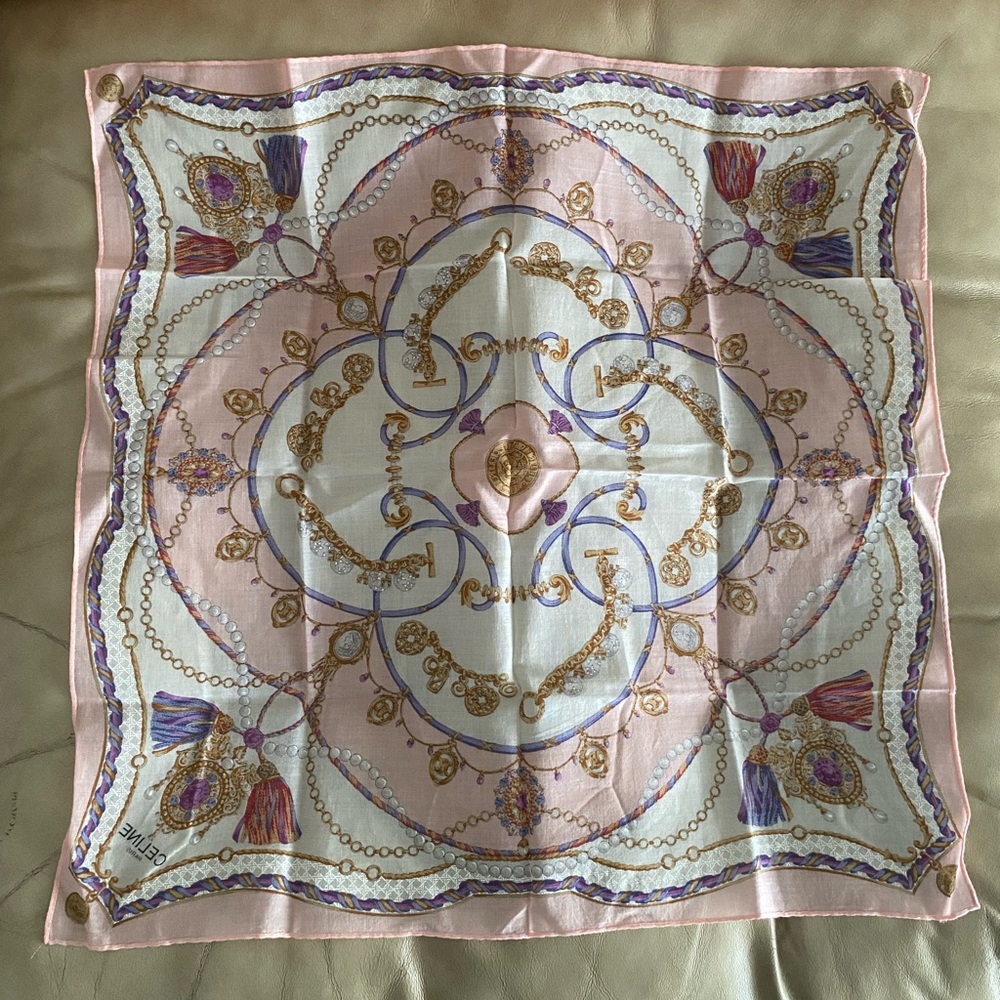 Vintage Celine small scarf handkerchief neck hair tie square cotton print - Picture 9 of 9
